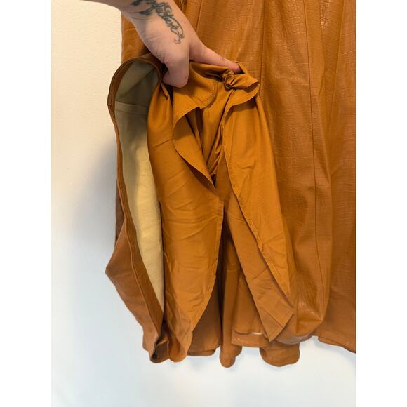 NWT Anthropologie Avec Les Filles Faux Brown Leather Seamed Swing Dress 1XL - Picture 8 of 12